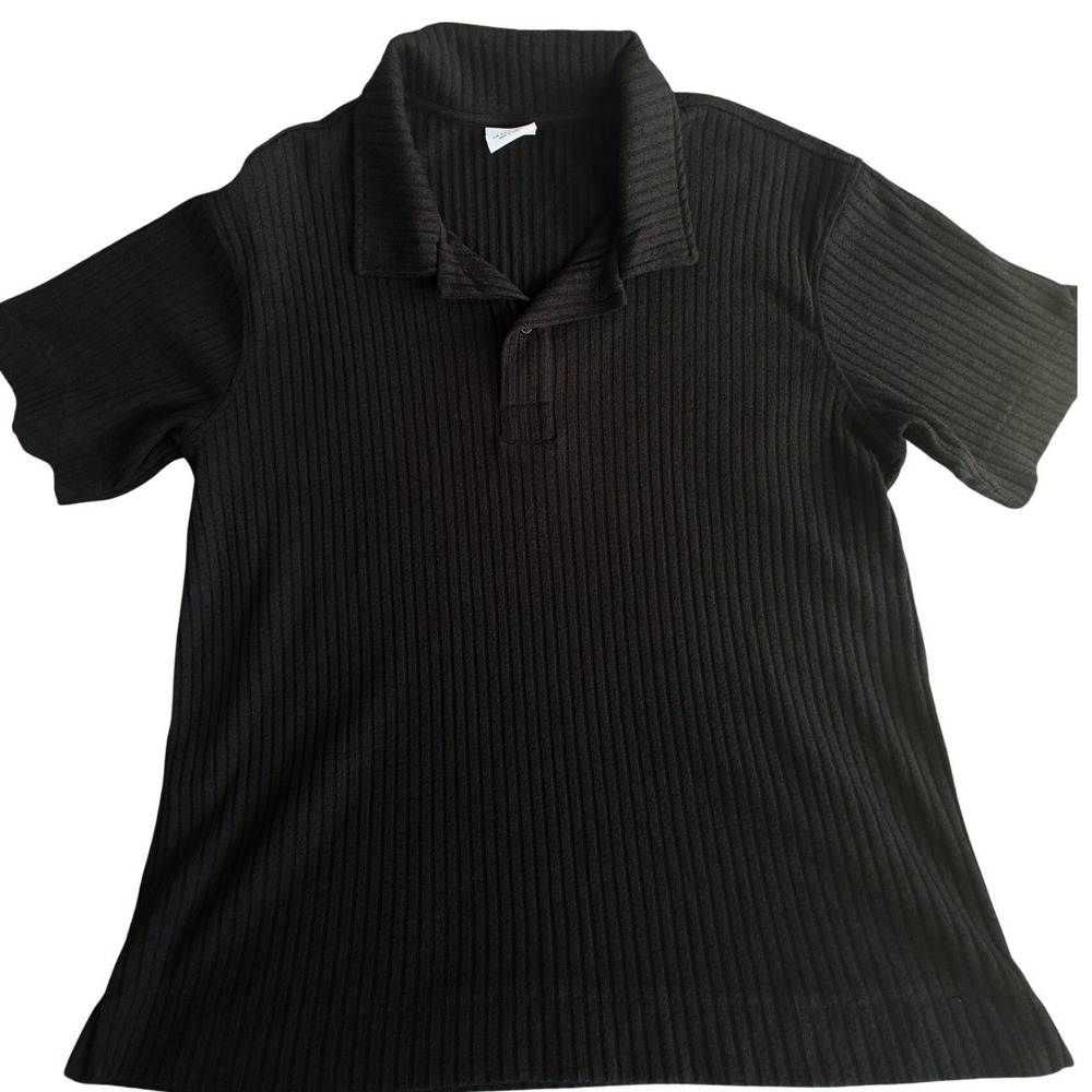 MNG Polo Shirt Black Ribbed Knit Short Sleeve Preppy Minimalist XL
